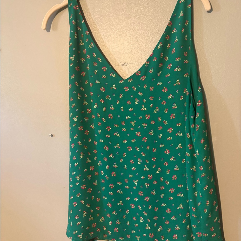 LOFT Green Floral V-Neck Camisole